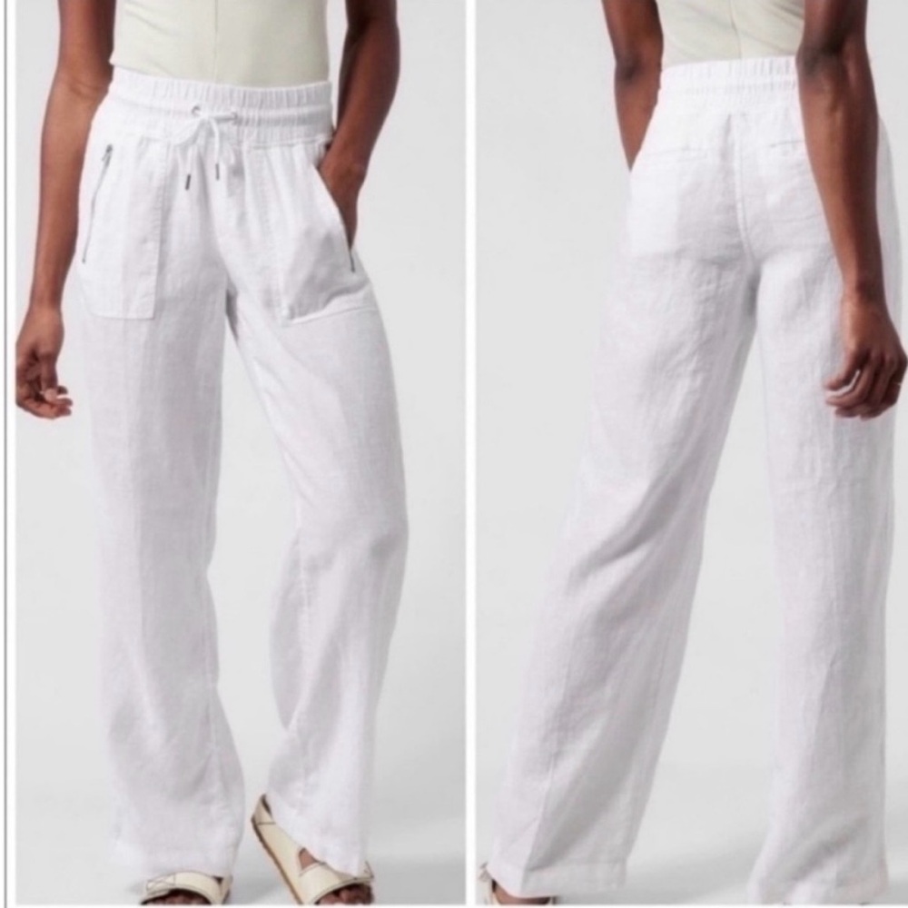 Athleta Cabo Linen Wide Leg Pants Womens Size 12 petite  Travel excellent